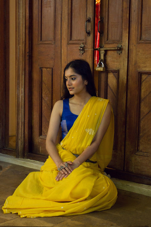 Handwoven Yellow Bengal Jamdani Saree